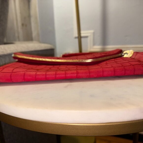 Henri Bendel RARE Debutante Foldover Croc Embossed Suede Leather Clutch (EUC) - Picture 4 of 13